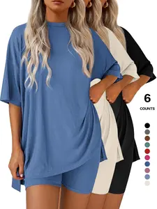 Women's Plus Size Summer Set, Fashionable T-Shirt & Tight Shorts, Casual Sportswear, Elastic Waist, Pockets, All Seasons, Outfit