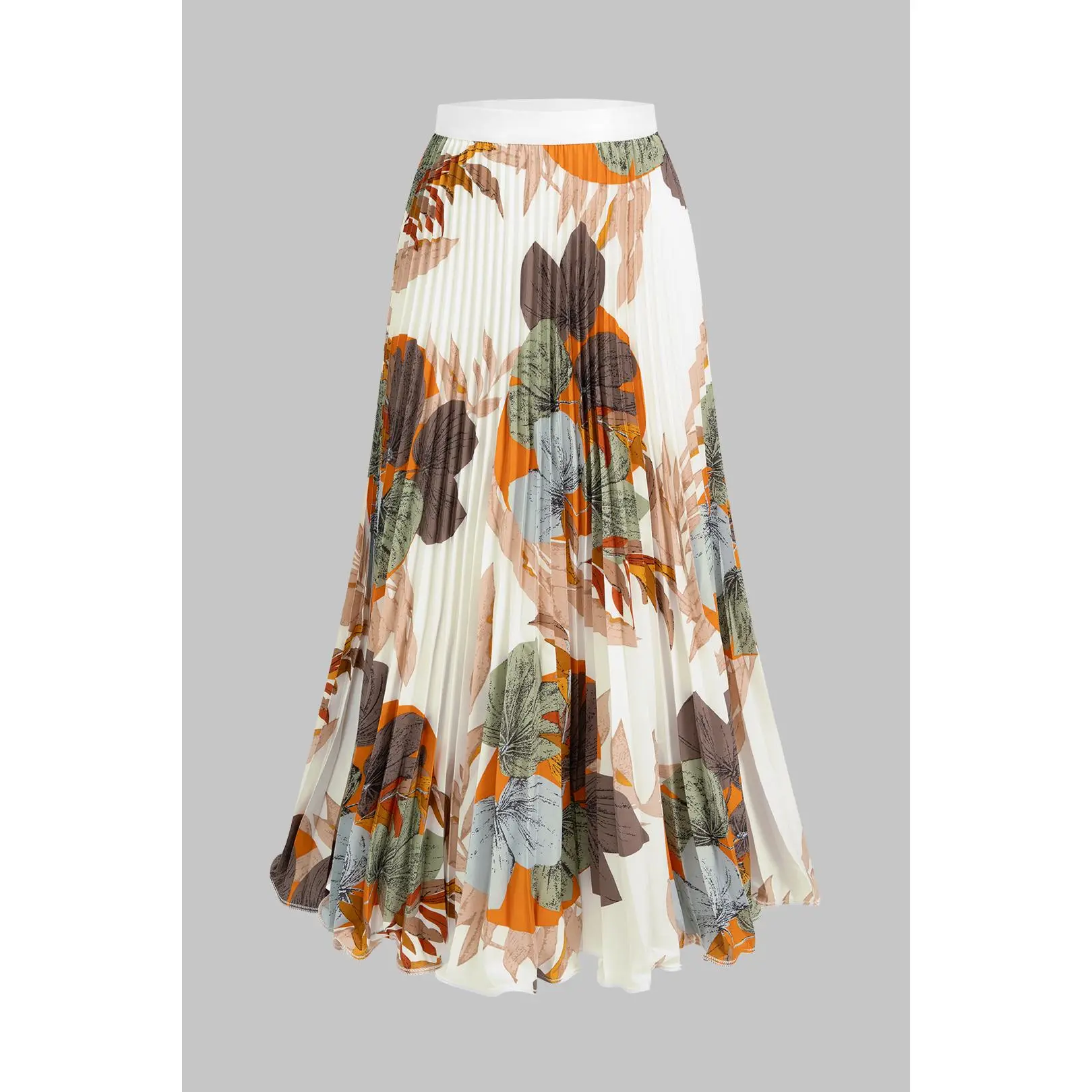 Women's Floral Print High-Waist Pleated Skirt, Polyester Cloth Bottoms, Loose-Fit Design