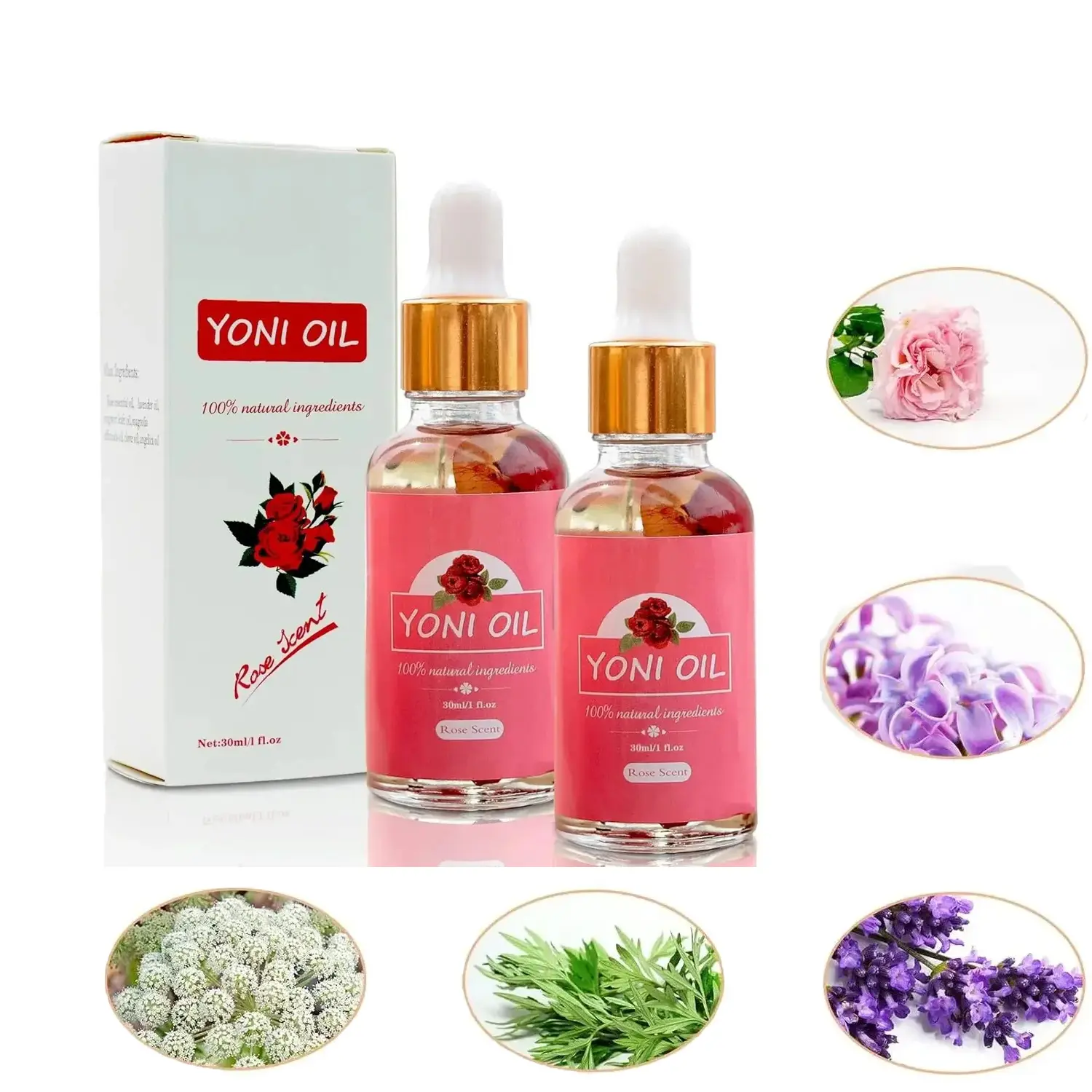Natural Yoni Oil Spray for Women, pH Balanced Feminine Care Oil with Rose Lavender, Moisturizing Spray Relieves Dryness Itchiness, Improves Elasticity Eliminates Odor, 100% Organic Ingredients