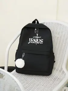Classic Cross Jesus Letter Print Backpack, Streetwear Retro Faith Style, Wide Strap Comfort, Ideal for School Commute Travel