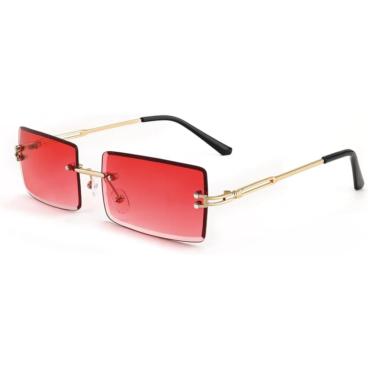 EyeconicFinds Trendy Vintage Rectangular Rimless Metal Sunglasses - Candy Color, UV Protective, Internet Celebrity Style, Unisex Travel Accessory B2642, Rectangular Sunglasses, Trendy Vintage Sunglasses
