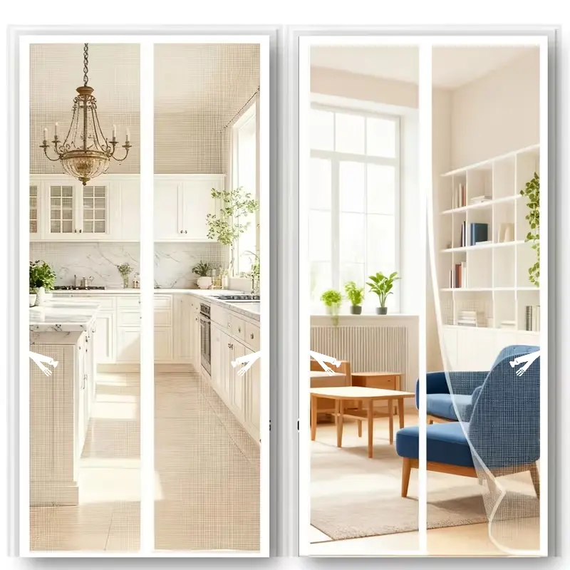 Self-Sealing Magnetic Screen Door Curtain - Keeps Bugs Out, Pet Friendly, Ultra-Fine Mesh Easy Wipe Clean, Hands-free Mesh Divider, Mosquito-Proof Curtain Suitable for Bedroom, Living Room, And Balcony, Modern Design