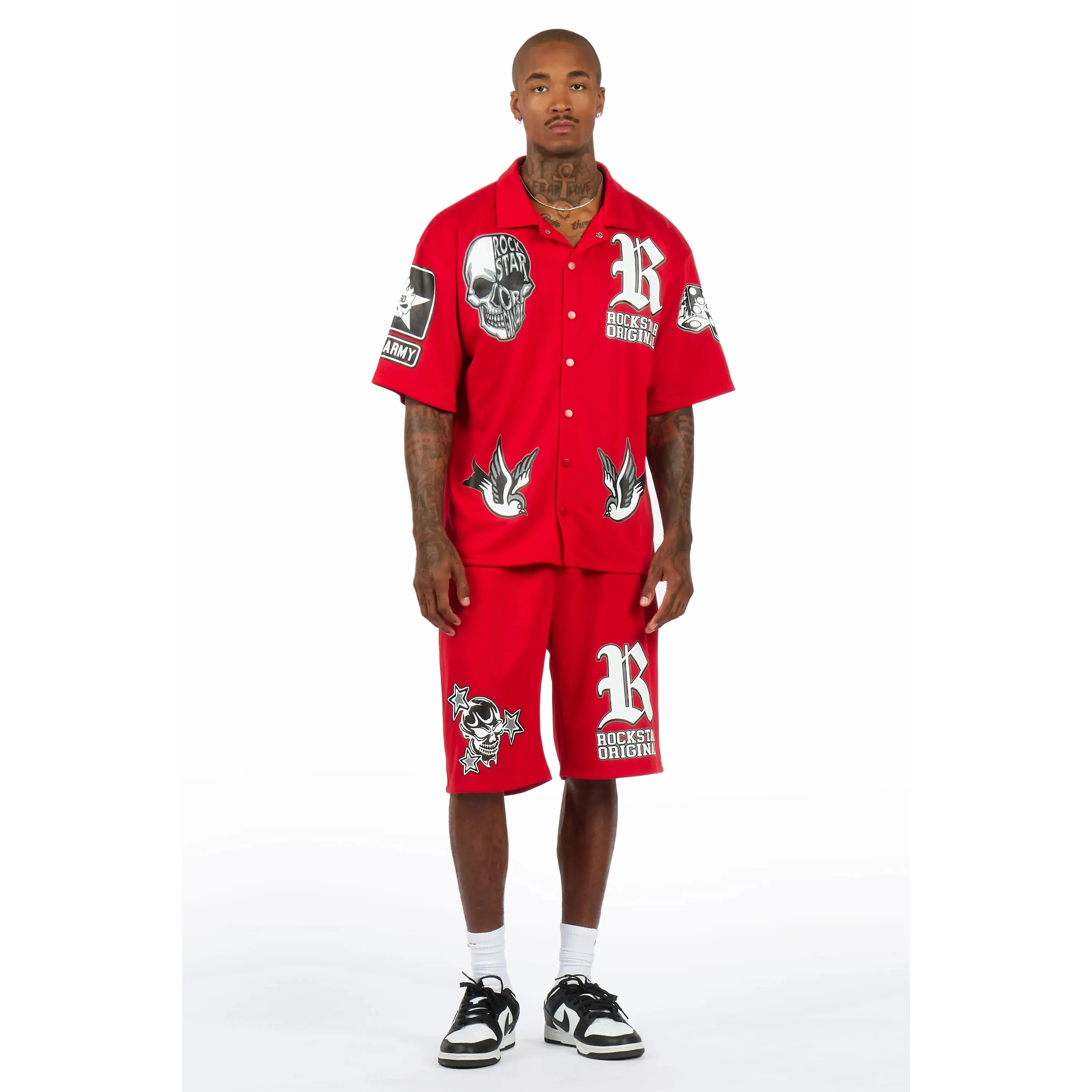 Vidar Red Button Down T-Shirt/Short Set