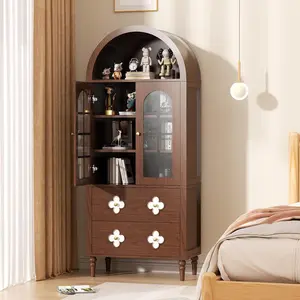 71" Tall Arched Pantry Cabinet, Modern Farmhouse Storage with Glass Doors, 2 Large Drawers, Anti-Tipping Device, Versatile for Kitchen Dining Room Bathroom, 71"x30"x16"