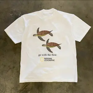 National Geographic "Go With the Flow" Turtle T-Shirt, Turtle Shirt, Animal Tee, Gifts Shirt, Unisex Vintage Graphic Tees Gothic Grunge Y2k Emo Scene Amity Affliction Style Clothes Men Women Streetwear