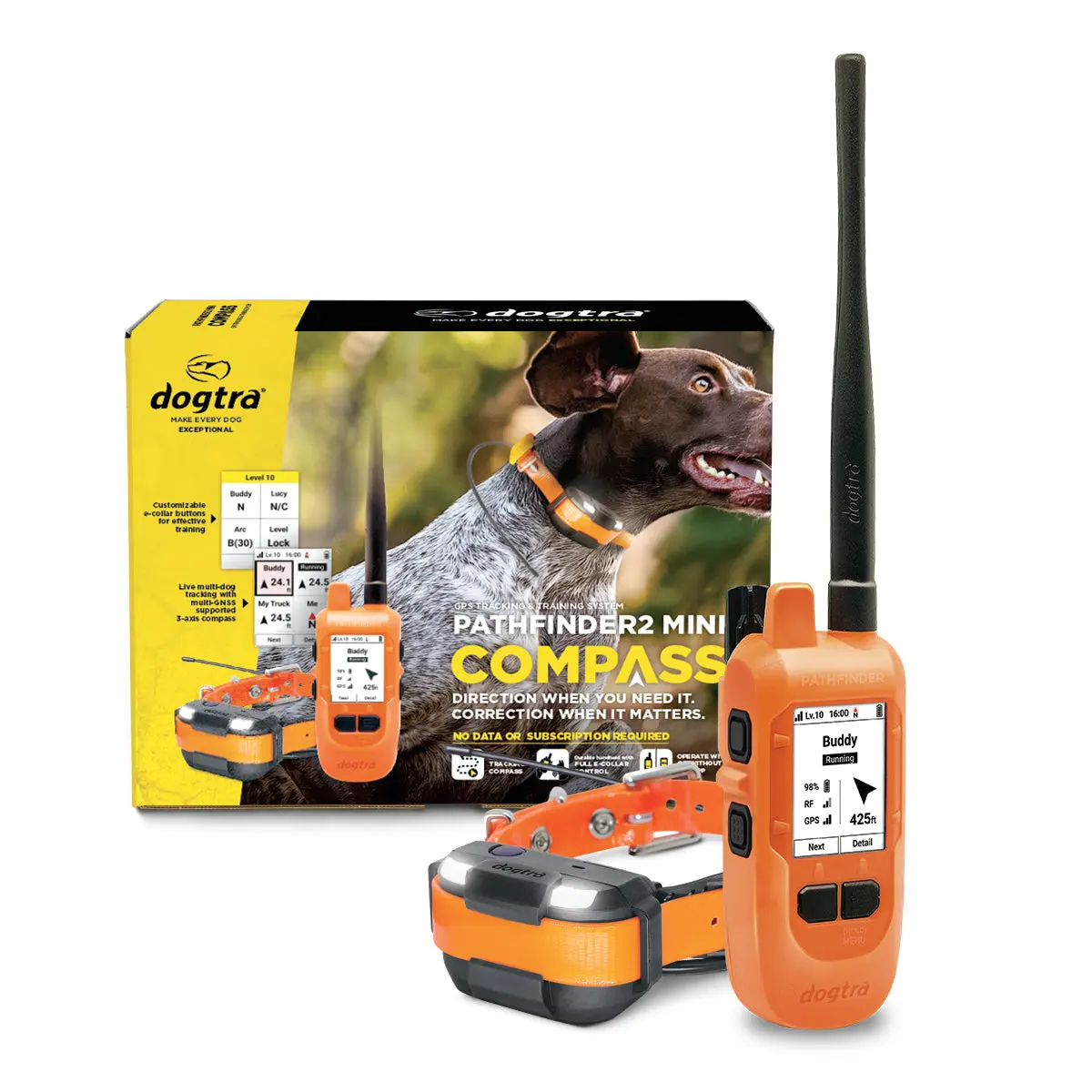 Dogtra Pathfinder2 Mini Compass - Live GPS Dog Tracking and Training System - 4 - Mile Range E-Collar Handheld with No Subscription Offline Maps GPS Fence Expandable up to 21 Dogs for Dogs 15lbs and up