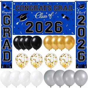 23Pcs Graduation Decorations 2026 Set, Blue Porch Door Sign GRAD Banner, Class of 2026 Backdrop, 5 Colors Large Balloons, Hanging Party Supplies for High School College Indoor Outdoor Decor