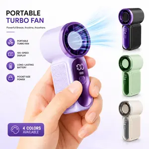 Portable Handheld Turbo Fan - 5 Gear High Speed Rechargeable Mini Personal Hand Fan Blow Cold Air, Battery Operated Travel Essentials, Beach Vacation, Gifts for Women, Men