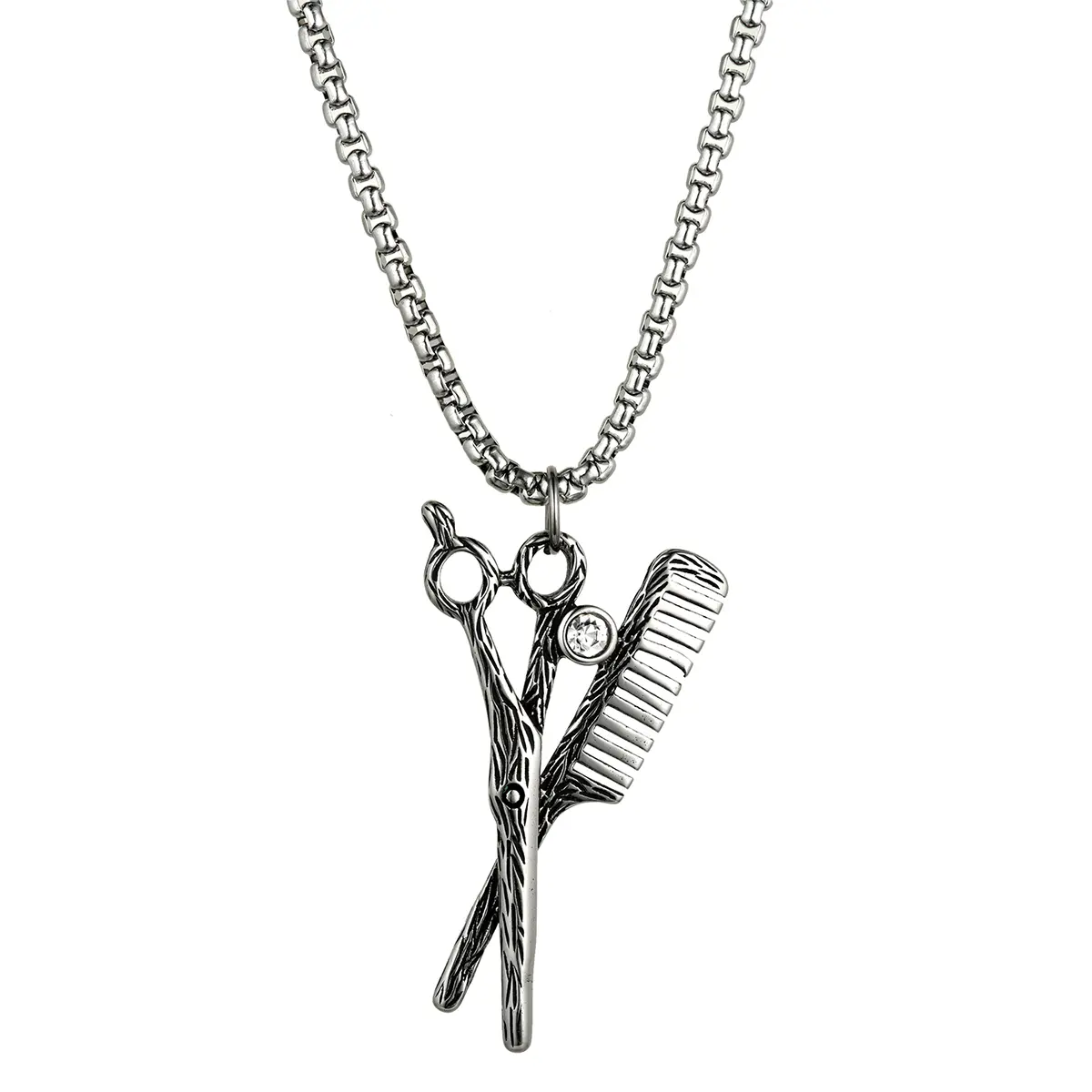 OIDEA Men's Scissors Pendant Necklace - Silver Tone Stainless Steel 22" Thin Chain, Vintage Barber Hip Hop Jewelry, Smooth Metal, Metal Objects Design, Smooth Metal Necklaces, Metal Objects Necklaces
