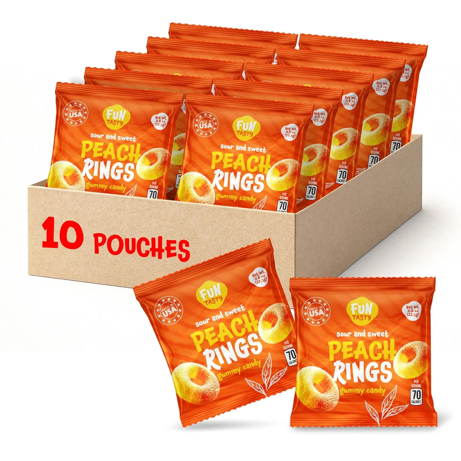 Peach Rings - 10 Packs - Peach Gummy Candies Individually Wrapped - Sweet and Sour Candy