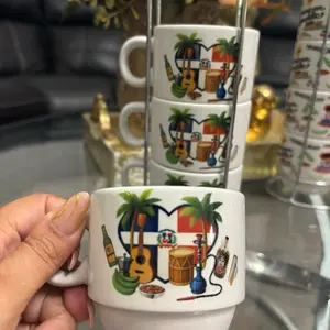 Mini Mug Set of 4 - Tacitas Dominicanas with Cultural Icons Design - Perfect for espresso Coffee  Cup