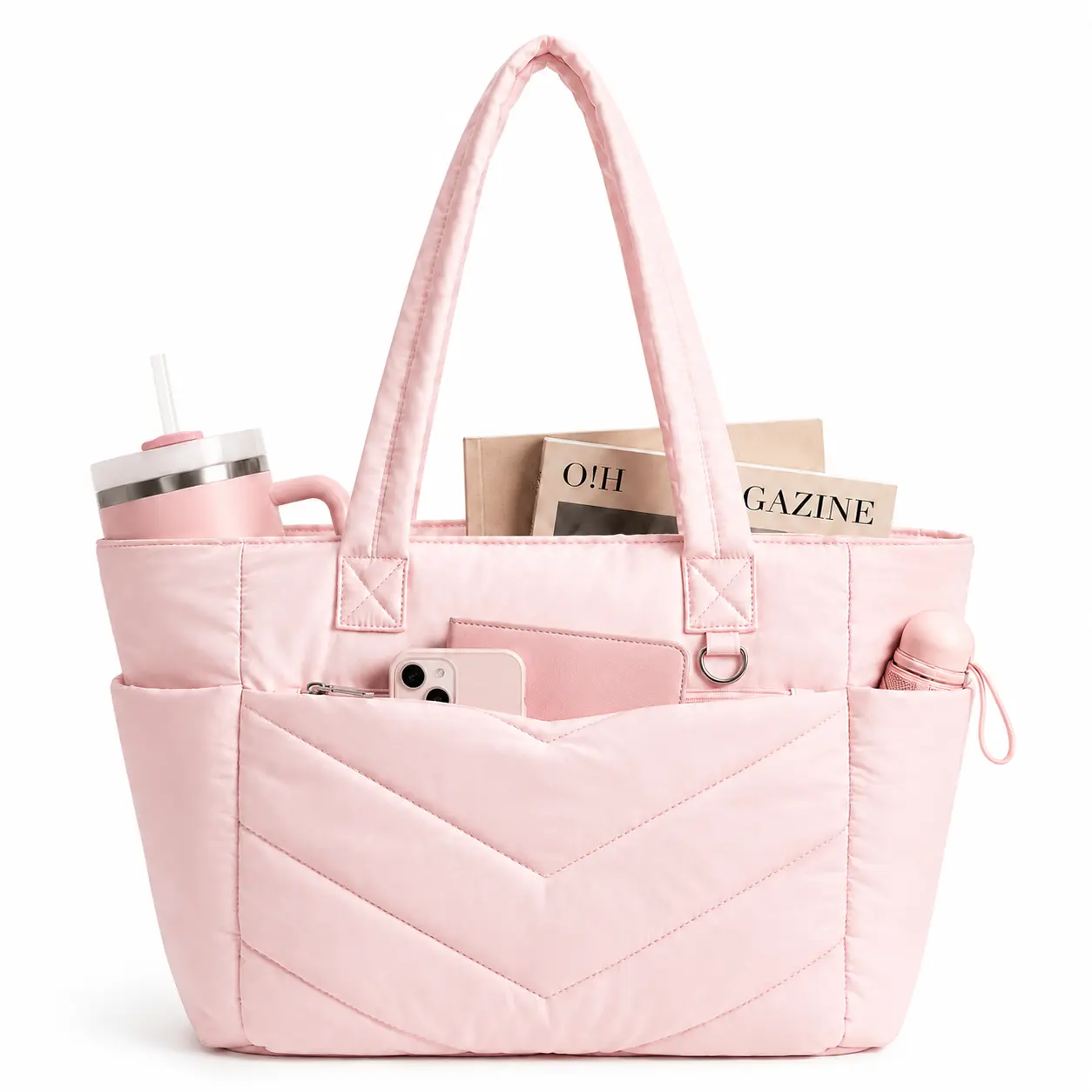 Five Seasons Home Puffy Laptop Tote Bag with 20L Large Capacity, Quilted Shoulder Bag with Multi-Pockets, Lightweight Padded Bubble Work Bag for Women, Fits up to 15.6-Inch Laptop