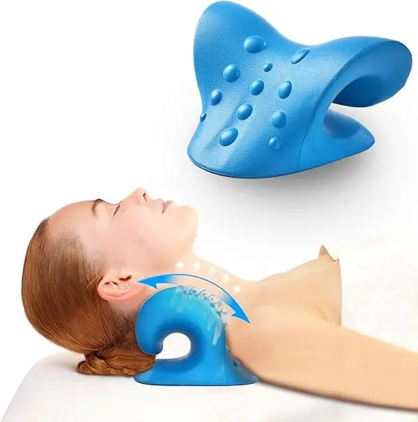 Cervical Traction Neck Pillow - Stretcher, Hump Corrector, Shoulder Relaxer for Muscle & TMJ Pain Relief