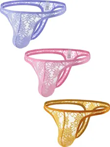 Men's Fashion Print Thongs, Sexy Lace Mesh High Cut G-Strings, Breathable Undergarments Sweat Absorbent Sports Underwear, Summer Comfort Shorts, Fashionable Prints