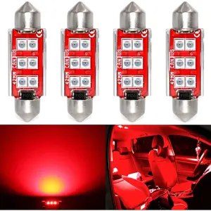 578 LED Light Bulbs, Super Bright 3030 6-SMD Festoon 41mm 42mm 211-2 212-2 LED Bulbs for Car Interior Map Dome Trunk Courtesy Lights, Red (4 Pack)