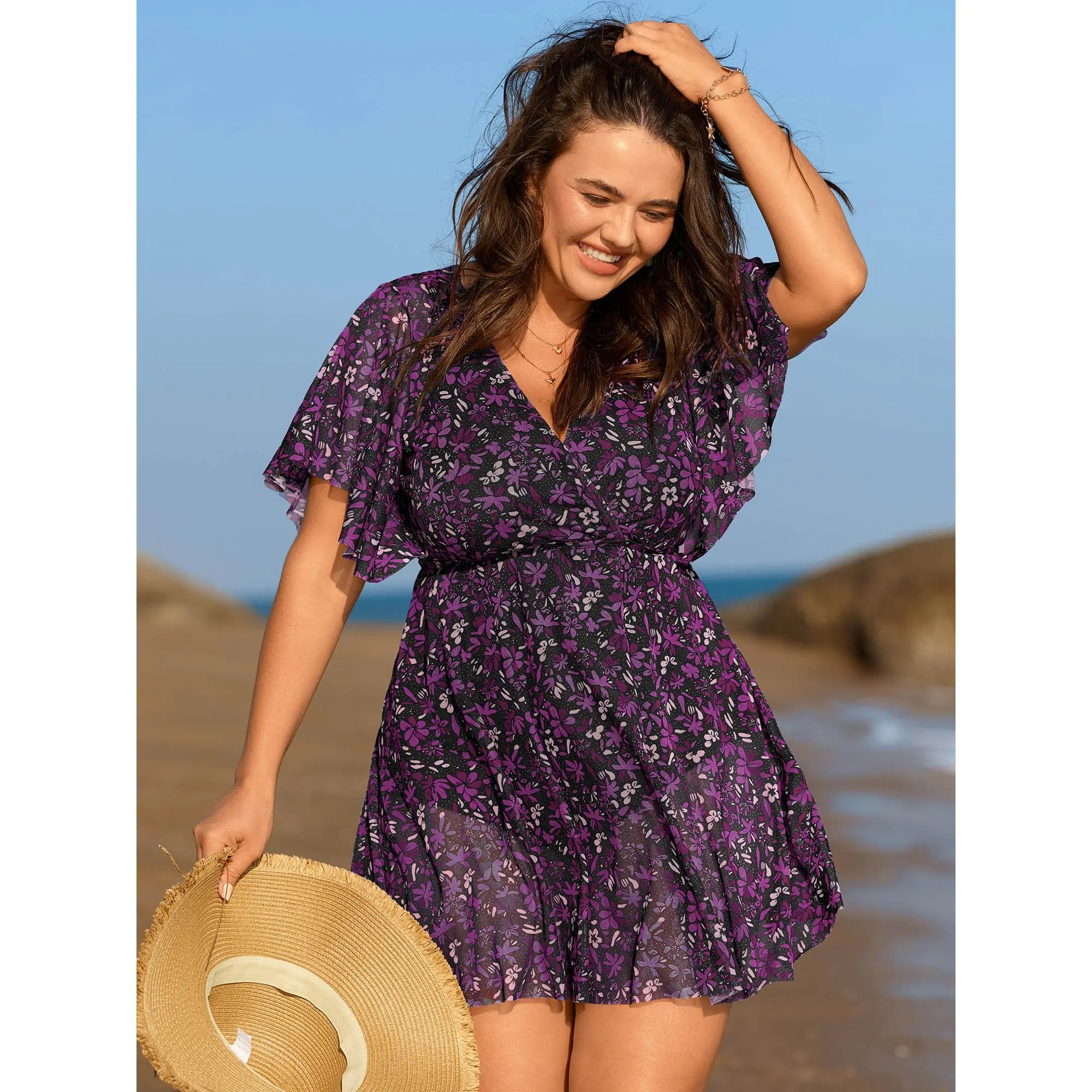 BLOOMCHIC Curvy Women Plus Size Swim Dress - Tummy Control Modest Mom Swimwear, Bright Floral Sheer Print [M-6X], Summerfinds, Floral Print Swimsuits, Tummy Control Swimdresses, Skirted Swim Dress, Bathing Suit, Plus Size Fashion, Plussize