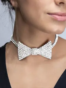 1pc/Elegant Rhinestone Bow Necklace for Women, Sparkling Party Jewelry Accessory, Exquisite Jewelry Gift, Simple and Stylish Design, Perfect for Special Occasions