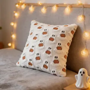 Halloween Decor Cute Ghost Pumpkin Pillow, Fluffy Soft Plush Cushion, Spooky Season Home Decoration, Cozy Bedroom Throw Pillow Gift