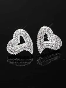 Women's Rhinestone Heart Studs, Heart Shaped Earrings, Elegant Hip-Hop Style Jewelry, High-Quality Sparkling Design, Perfect for Daily Wear & Gifts, Trendy jewelry