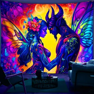 1pc Extra Large Glow in UV/Blacklight - Gothic Neon Wall Hanging Tapestry with Neon Colors (Pink, Blue, Purple, Green, Orange, Yellow, Magenta) - Wrinkle-Resistant Fabric for Bedroom, Living Room, Party Decor - UV Reactive Poster for Home Decoration & Eve