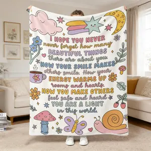 "You Are A Light In This World" Whimsical Doodle Flannel Blanket Soft Cozy Plush Throw Perfect Inspirational Gift for Best Friends & Loved Ones Warm Snuggle Blanket for Bedroom Cozy Nooks Cute Pastel Cartoon Design
