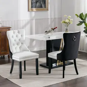 [SOIYELIFE] Furniture,Nikki Colction Modern,High-end Tufted Solid Wood Contemporary PU and Velvet Upholstered Dining Chair with Wood gs Nailhead Trim  2 Pcs Set,White+Black, Design Aesthetic