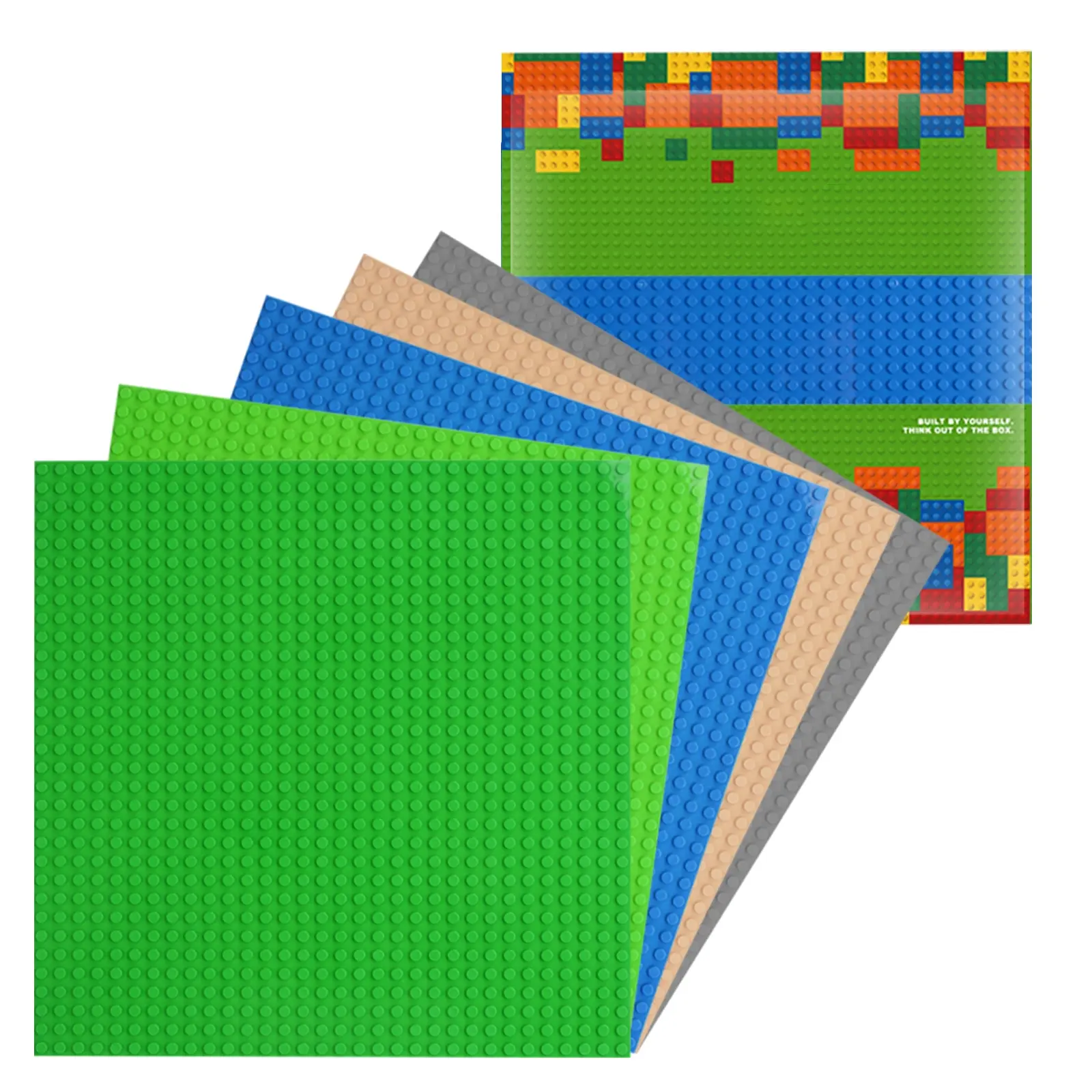 5 Pack Classic Baseplates, Building Plates for Building Bricks, Compatible with All Major Brands and Activity Table-Baseplate 10" x 10", Multicolored Durable ABS material, perfect gift choice, Creative Building Blocks, Building Block Sets
