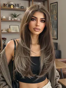 Topshe 24 Inch Lace Front Wig, 13*6 Long Straight Hair, Layered Design, Natural Look, Natural Looking Wig, Heat Resistant, Stylish and Chic, Lace Frontal Wig