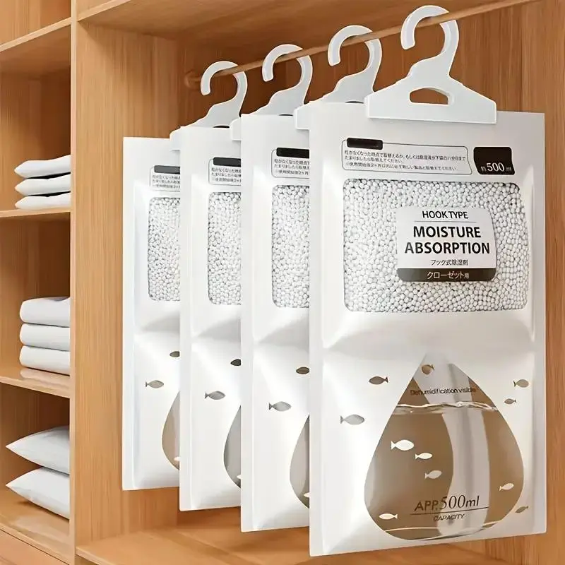 10 Moisture Absorption Bags for Cabinets, Hangable Hanging Bags Reusable Mold Preventing Dehumidification Bags for Wardrobes, Moisture Absorbers for Closet, 16.91oz Quality Desiccant for Dormitory, House Moisture Proof Design, Dehumidifier Bags