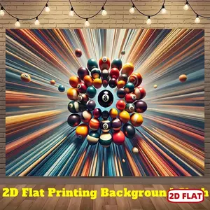 1pc 2D Flat Polyester Billiard Tapestry - Pool Cue & Pool Balls Print, Easy-Hanging Wall Backdrop for Room Decor, Indoor Decor & Birthday Party Festive Supplies