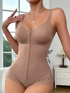 1 Piece Adjustable Shoulder Strap Colombian Fajas for Women, Womenswear, Solid Full Body Shaper with Zipper Design, Hooks & Eyes Crotch Sculpting Bodysuit, Shapewear for Tummy Control and Butt Lifting, Jumpsuit, Great for Training and Daily Fitness