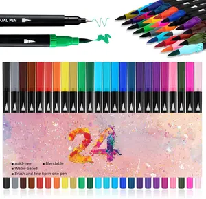 [New Deal] 24 Colored Dual Brush Markers for Adult Coloring Books,  Fine Point Marker Pen for Back to School Supplies Bullet Journaling Note Taking Drawing plastic beadable pen bulk