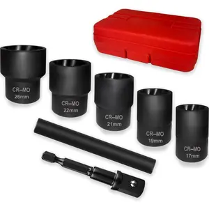 7 PCS Lug Nut Remover Set Duty 1/2" Drive Wheel Lock Bolt Extractor Kit Large Size 17-26mm for Stripped, Damaged, Rounded and, Cr-Mo