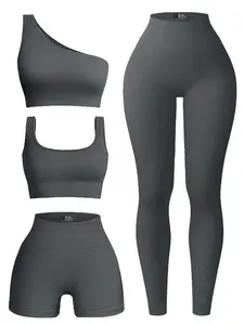 4pcs Women's High Elastic Seamless Sportswear Set, Comfortable Fashion Activewear, High-Waisted Shorts & Leggings, Soft Skin-Friendly Tops