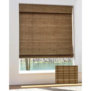 Cordless Bamboo Roman Shades for Windows, Blinds Size (35" W ×64" H) Colour (Highfield Teak)