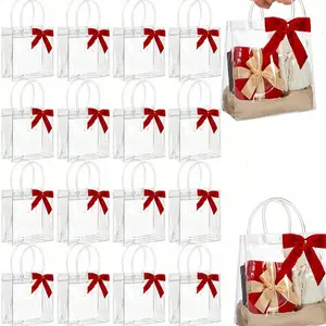 Clear Gift Bag with Bowknot, 10pcs/set Reusable Transparent Gift Wrapping Bag, Gift Packaging Supplies for Wedding, Friend Party, Birthday Party, Party Packs, Packaging Kit