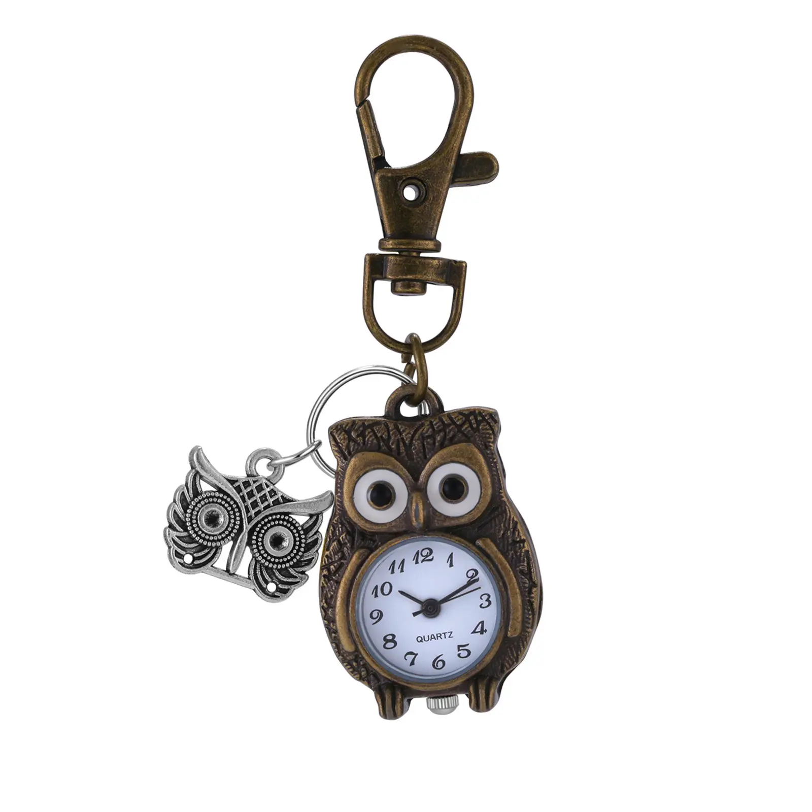 OIDEA Vintage Owl Pocket Watch Keychain, Antique Bronze Accessory for Owl Lovers with Compact Splash-Proof Analog Dial and Carabiner Clip, Keychain Accessories, Aesthetic Keychain