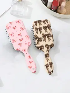 Cute Leopard Print Bow Pattern Hairbrush Set, Portable Hair Styling Tool for Home & Travel, Hair Accessories for Women & Girls
