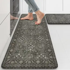 Anti Fatigue Kitchen Mat 2PCS, Waterproof Farmhouse Green Kitchen Rugs Non-Slip, Vintage Kitchen Mats for Floor, Cushioned Comfort Standing Mat for Laundry, Office, Sink, Desk, 17x47+17x29