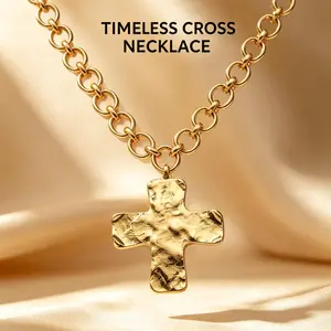 Hammered Gold Cross Necklace - Unique Style Fashion Costume Jewelry Accessory gifts girlfriend