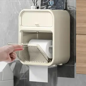 Toilet Paper Holder Box holder Bathroom Rack Waterproof Reel Tissue Storage Box Punch-free Kitchen Bathroom Storage Holder，Christmas gift, New Year gift