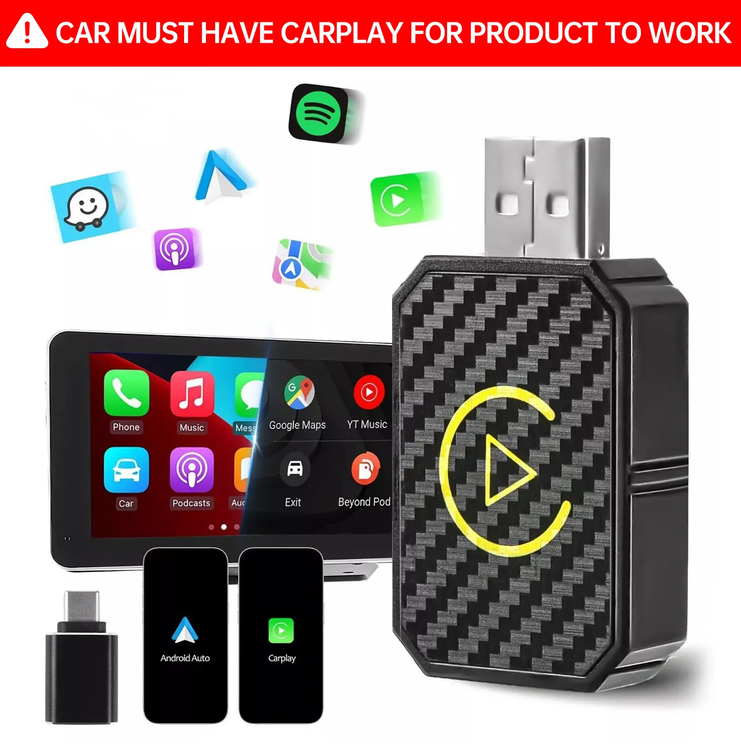【SummerFinds】Yurnlv 2 in 1 Wireless Apple CarPlay Adapter, for both Apple and Android,converts wired to wireless, suitable for factory wired CarPlay cars from 2017+ Black