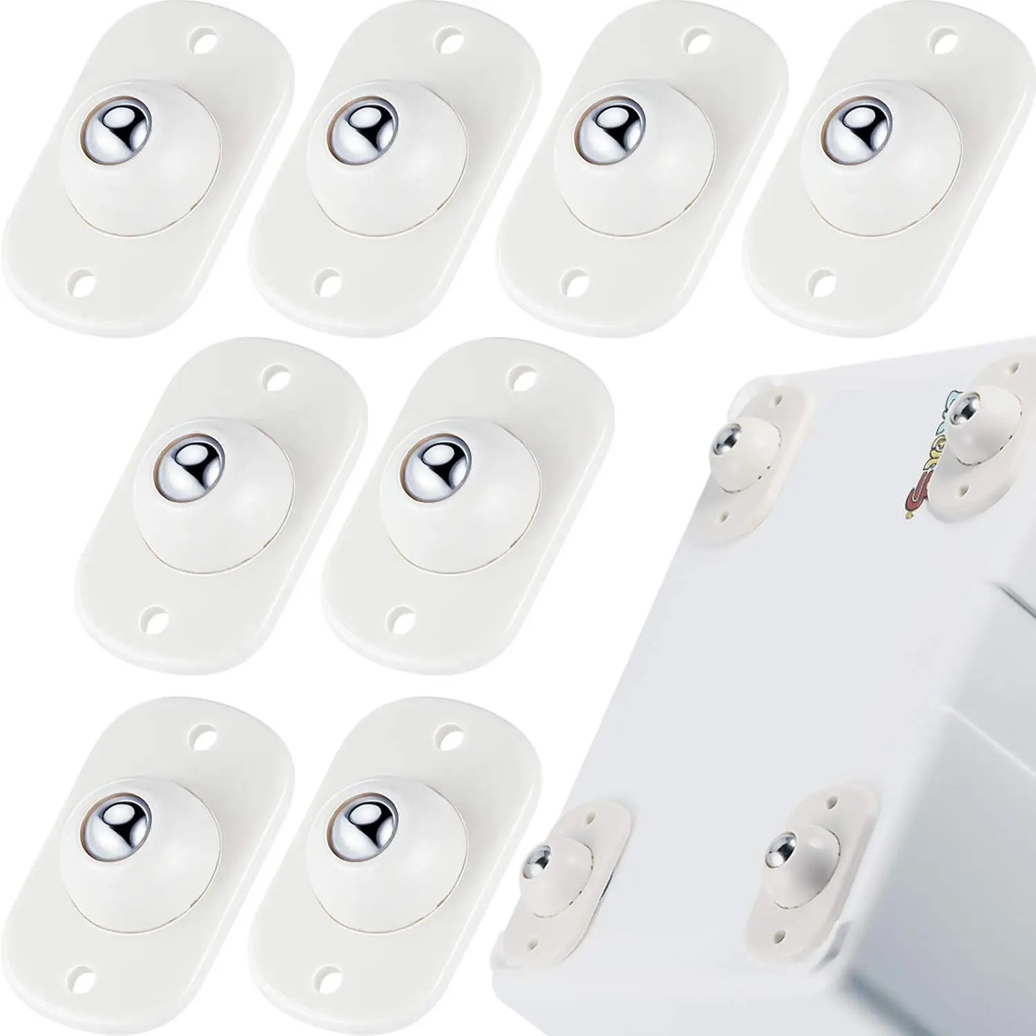 Furniture Hardware White Peel-and-Stick Universal Mini Casters, 8-Piece Set with 1 Steel Ball, 360° Swivel Rotating, Lightweight for Kitchen Sliders & Office Use, Convenience (Tools & Hardware)