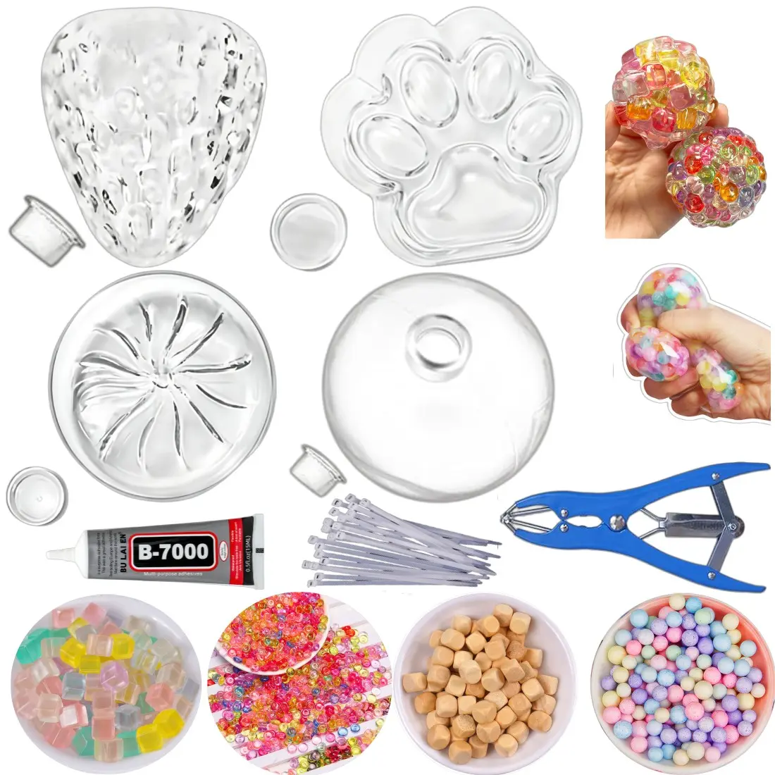 DIY Stress Ball Making Kit, Includes 4 Filling Packs, Strawberry Dumpling Cat Paw Shape, 15ML Glue, Expansion Tool, Adult Relaxation, Soft Squishy Stress Relief Sensory, Squishy Balls