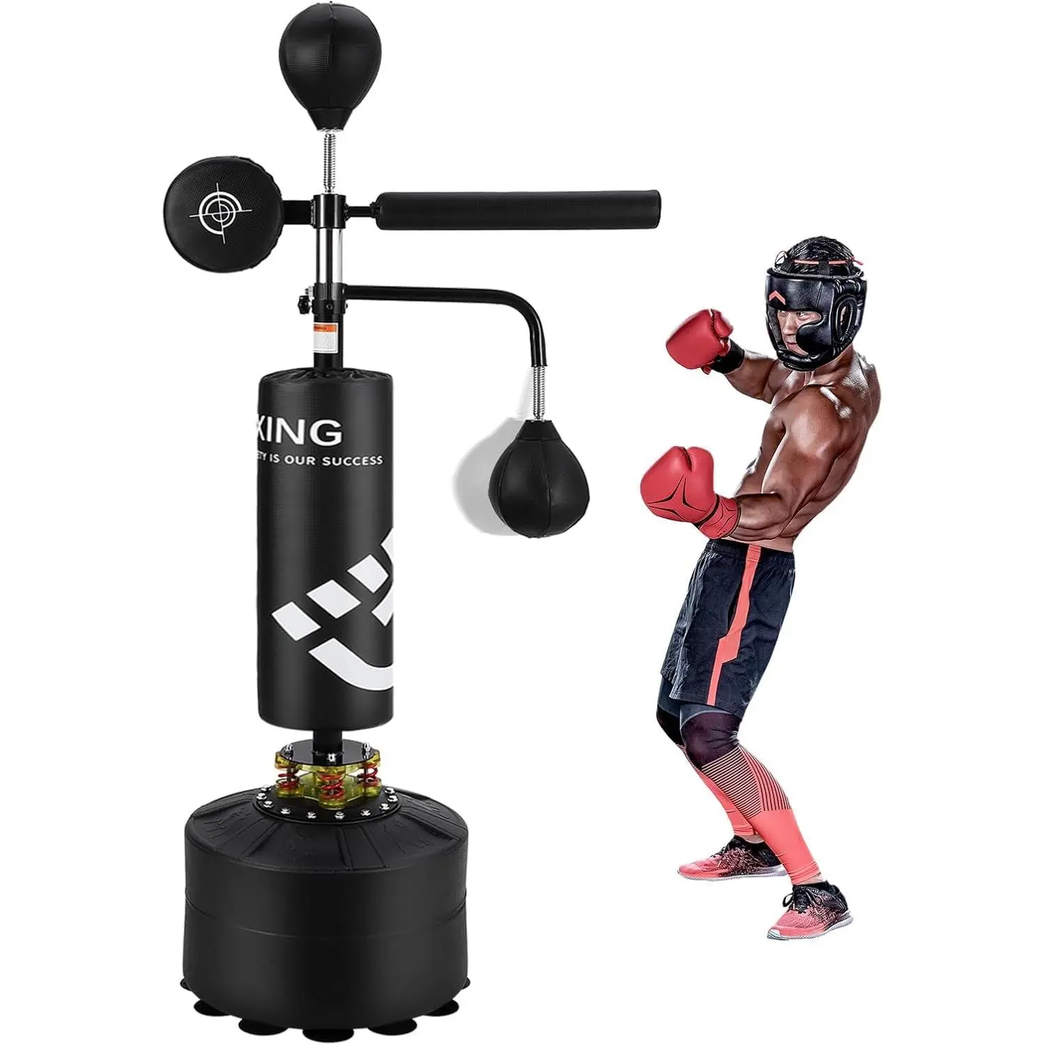 Garvee 5-in-1 Adjustable Boxing Punching Bag Set with Speed Balls and Reflex Bar, High-Resilience PU Leather, 360° Shock Absorption, Ultra-Stable 340 lbs Sand-Filled Base for Training