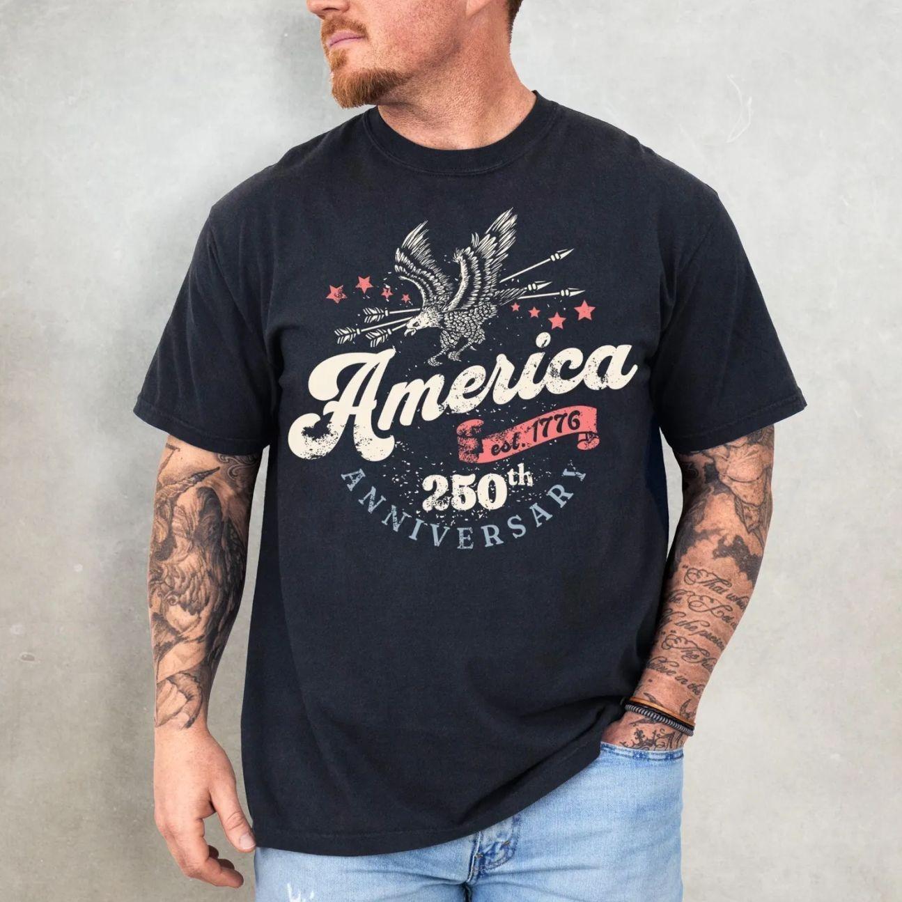 250th Anniversary USA Shirt – Retro 4th of July Comfort Colors T-Shirt, America 250 Shirt, Patriotic 1776 Shirt, Trending 4th of July Day Tee, Casual Outfit, Comfortable Menswear & Womenswear Top, Perfect Gift For Men and Women, May30