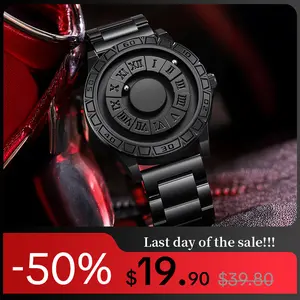 Men's Punk Style Magnetic Stainless Steel Strap Round Dial Waterproof Quartz Watch - Stylish Modern Business Fashion Casual Analog Gift for Him Birthday Party