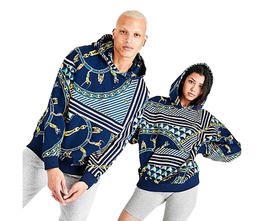 LACOSTE LIVE Men's Scarf Print Pullover Sweatshirt, Long Sleeve Active Hoodie Top for Menswear, Sweatshirts, Tops, Casual, Stripe