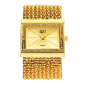 OIDEA Women's Rectangular Iced Out Rhinestone Analog Business Quartz Watch - Gold-Tone Wide Layered Adjustable Copper Cuff Strap, Durable Casual Watches for Women, Ideal for Business & Casual Use summerwins