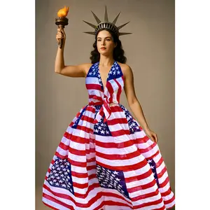 American Flag Backless Scarf Dress  Adjustable waist